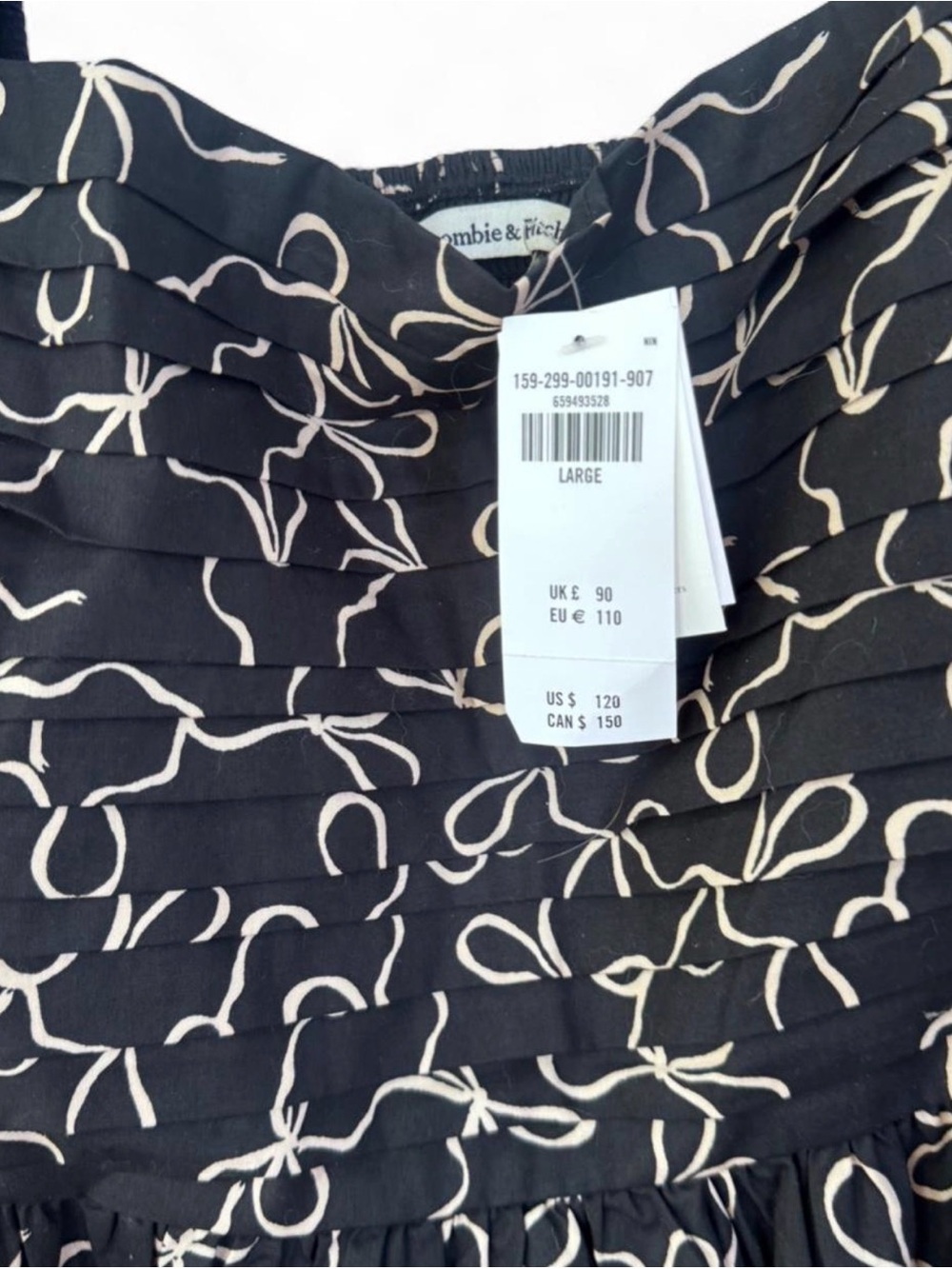Abercrombie & Fitch Emerson puff sleeve dress NWT BLACK WITH BOWS SZ LARGE - Picture 3 of 4